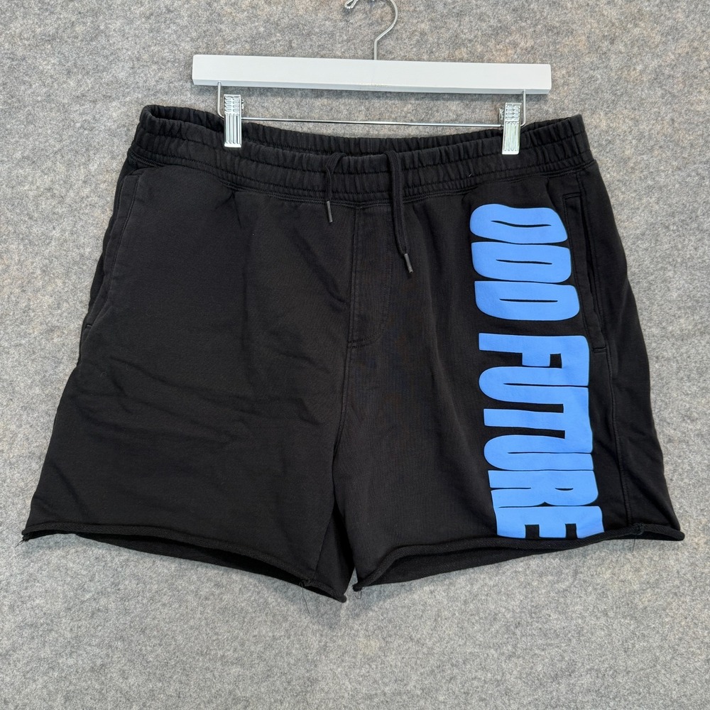 Odd Future Terry Sweat Shorts Mens‎ XL Spell Out Black Blue Drawstring 4" Inseam